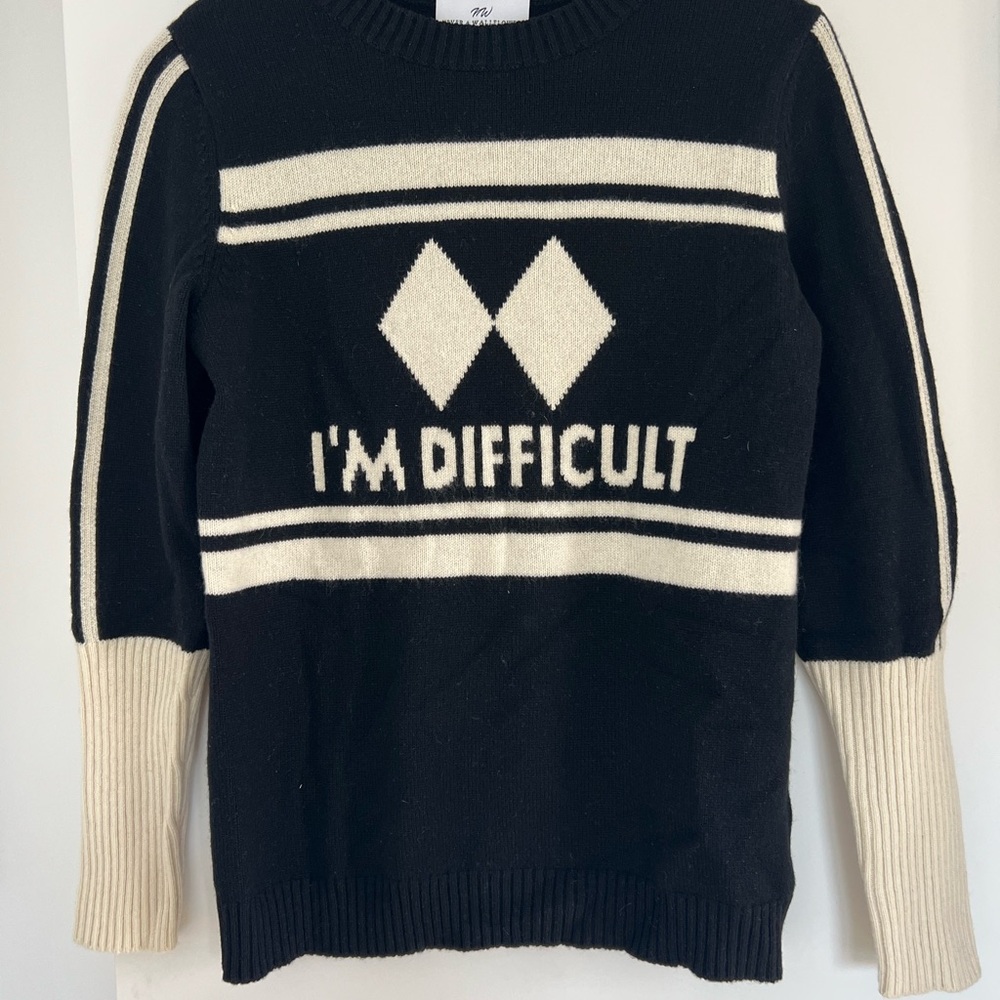 Graphic Crewneck Sweater in Black and Cream - I'm Difficult
